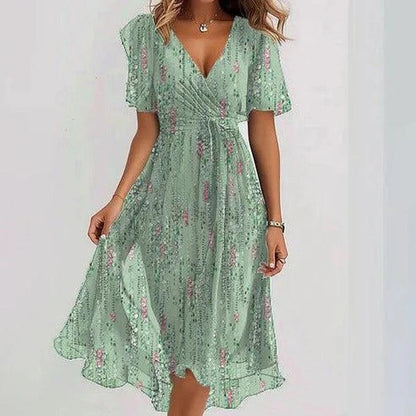Floral V-Neck A-Line Midi Summer Dress for Women