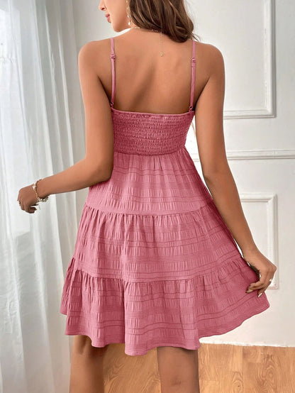 Square Neck Suspender Pleated Summer Dress for Women