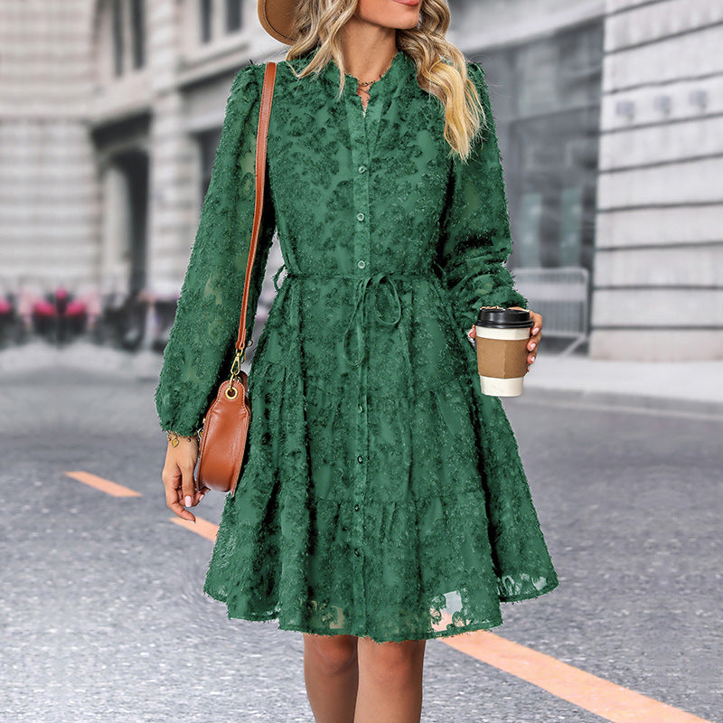 Lace Tie Long Sleeve A-Line Dress for Women