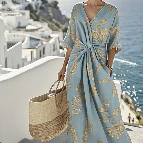 Geometric Abstract Print A-Line Midi Maxi Dress for Women