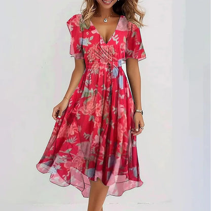 Floral V-Neck A-Line Midi Summer Dress for Women