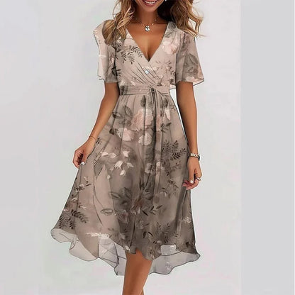 Floral V-Neck A-Line Midi Summer Dress for Women