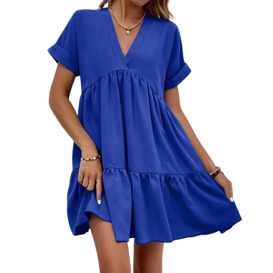 V-Neck Ruffle Short Sleeve Summer Dress for Women