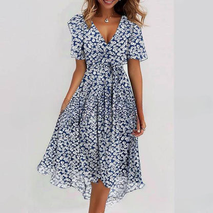 Floral V-Neck A-Line Midi Summer Dress for Women