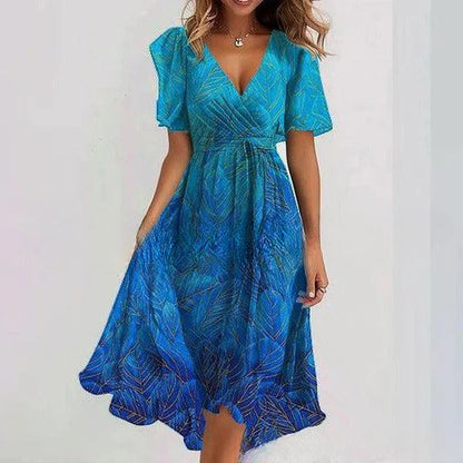 Floral V-Neck A-Line Midi Summer Dress for Women