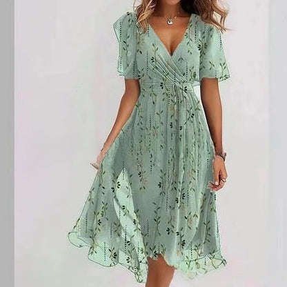 Floral V-Neck A-Line Midi Summer Dress for Women