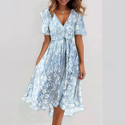 Floral V-Neck A-Line Midi Summer Dress for Women